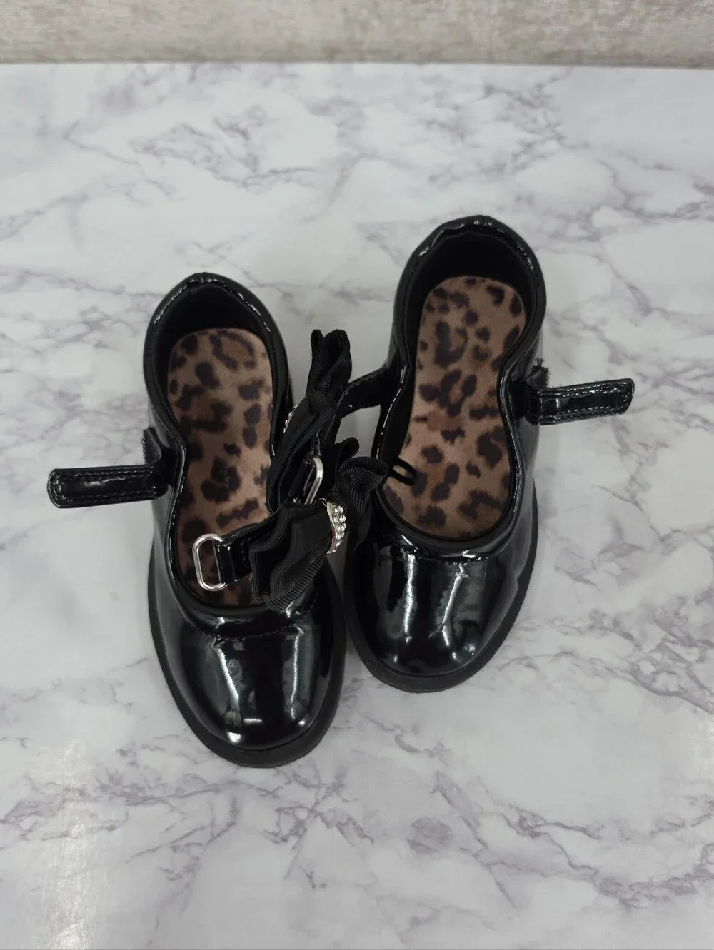 Girls Black Patent Bow Mary Jane Shoes Rhinestone Shoe Clips